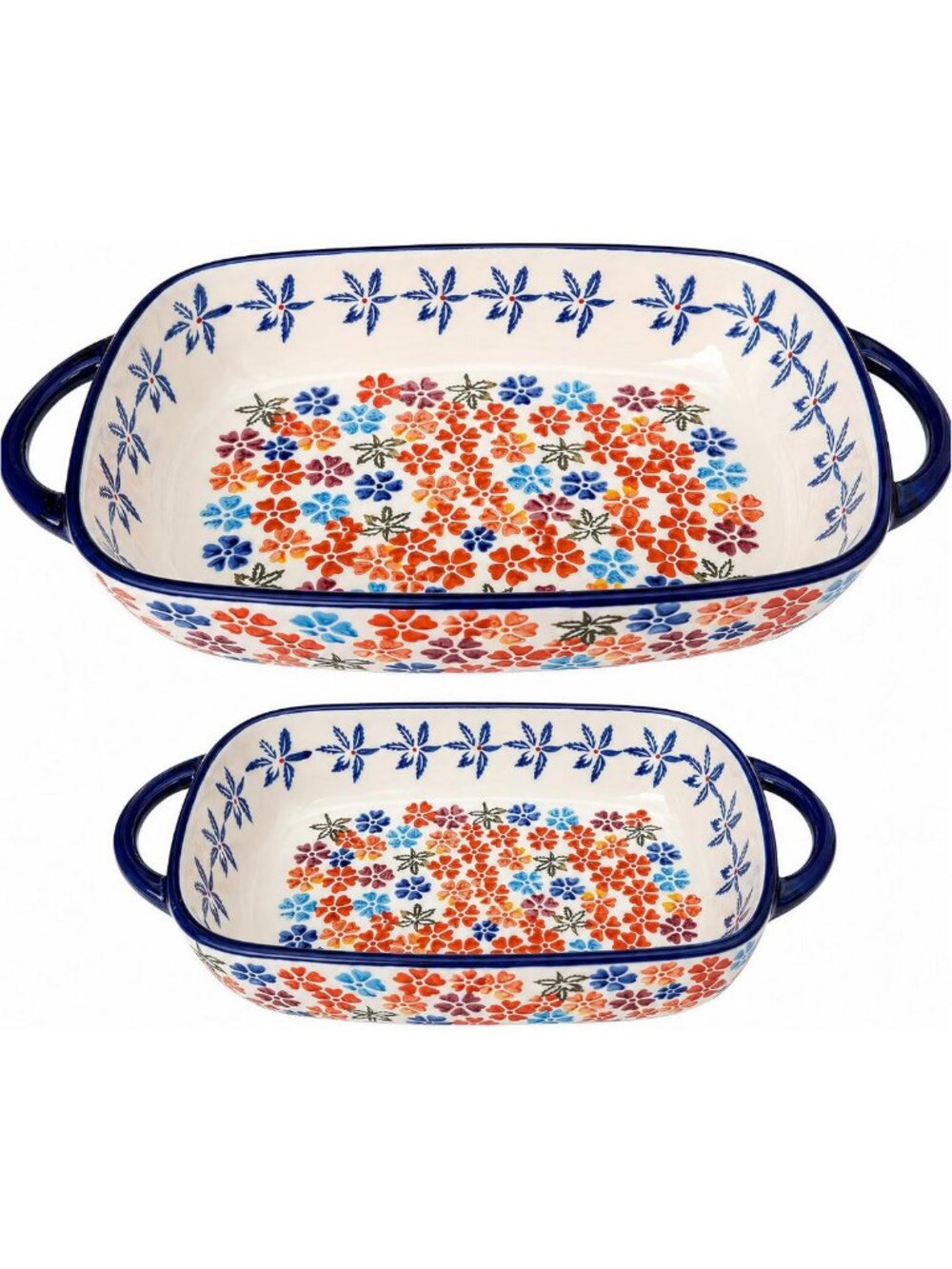 Hand-Painted Ceramic Baking Dish Set - 2-Piece Polish Pottery Style Cookware